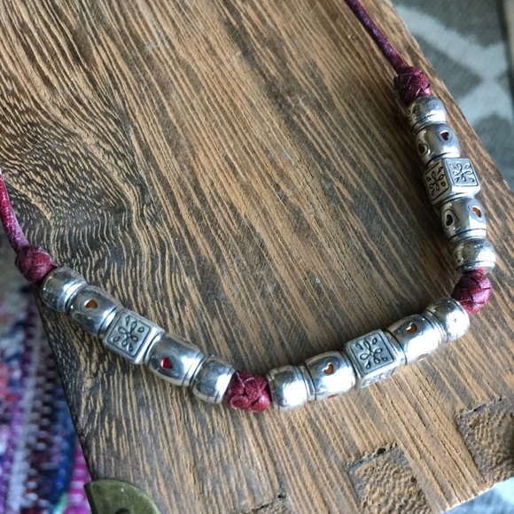 Brighton Jewelry Brighton Leather Cording Silver Beaded Necklace